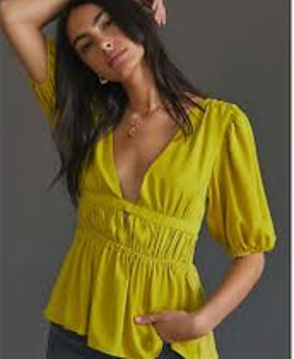 Dolan Left Coast Cutout V-Neck Peplum Top Chartreuse Mustard XS
